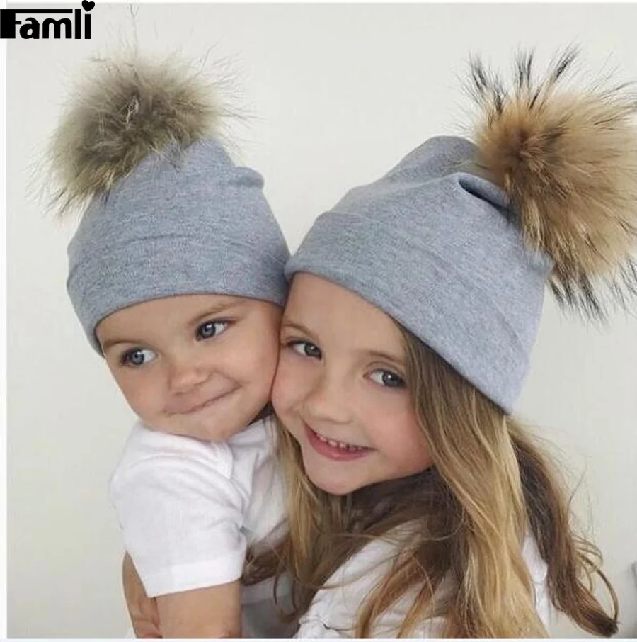 Famli Soft Cotton Faux Fur Hats for Newborn Baby Boys Girls Autumn