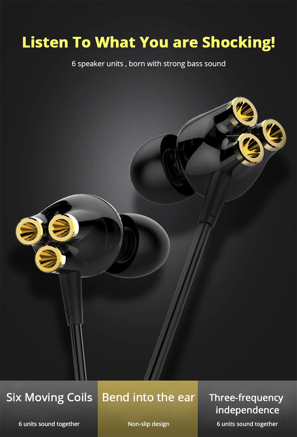 Wired earphone 6 driver Gamer headphone with microphone Sports Earphones wired earphones earbuds in ear headphones microphone (1)