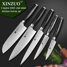 Xinzuo 5 stücke küchenmesser set schäl utility cleaver chef messer 3 schichten 440c verkleidet stahl küchenmesser sharp freies verschiffen