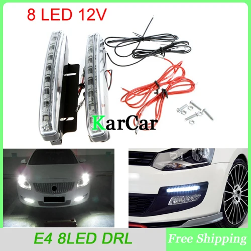 

8 LED Super Bright White DRL Car Daytime Running Light Head Lamp Universal Waterproof Day Lights E4 with Box