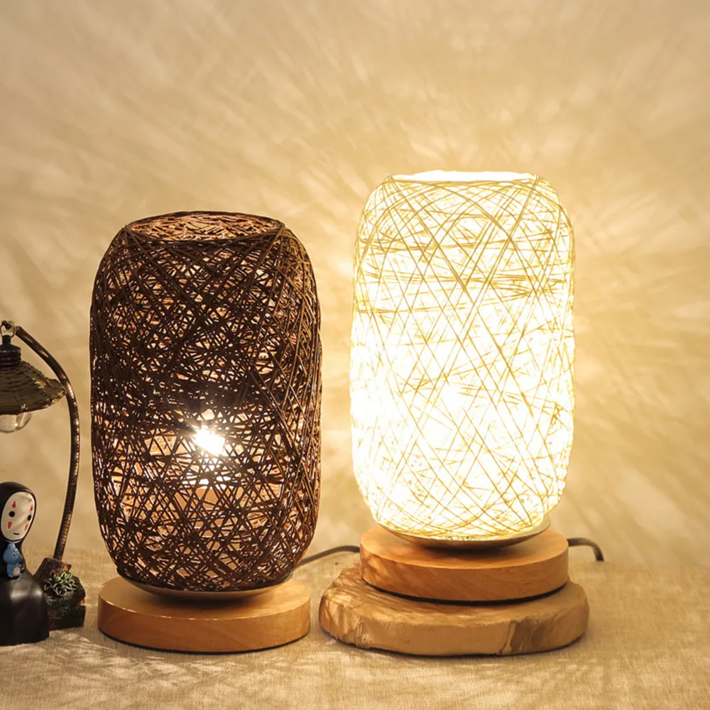 

New Table lamp Wood Rattan Twine Ball Lights Table Lamp Room Home Art Decor Desk Light 14x12x23cm Dropship Item