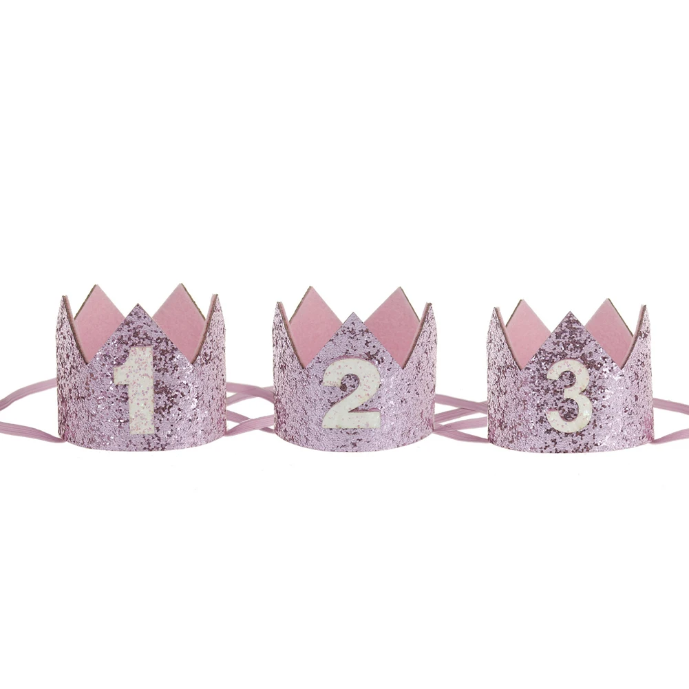 Мальчик Синий Серебряный первый праздничный колпак девушка золото розовая корона для принцессы номер От 1 до 3 лет вечерние шляпа Блестящий ободок для дня рождения