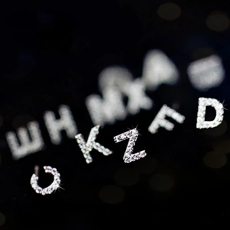 Трендовые циркониевые серьги с первоначальными буквами, алфавит, серебро 925, маленькие серьги-гвоздики для женщин, корейские ювелирные изделия, pendientes pequevienos