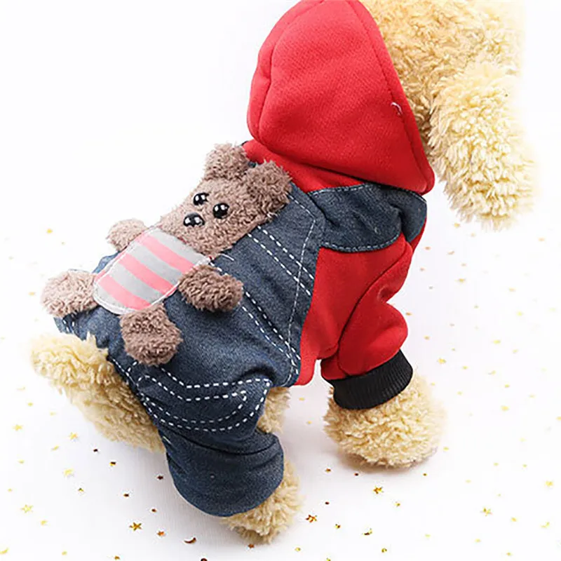 dog clothing dog winter coat jacket winter warm Cartoon Straps Hoodied Sweatshirts Dog Clothes