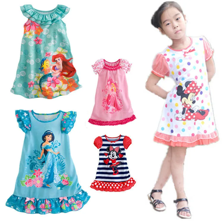 

2 3 4 5 Years Kids Dress for Girls Mickey Print Little Girls Clothing Ariel Princess Costume Striped Kids Frocks Clothes Dresses