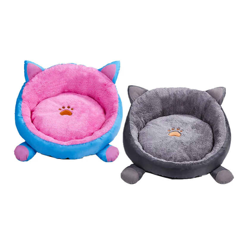cheap New Pet Sofa Dog Beds Winter Warm Cat Bed Soft Fleece Blanket Puppy Cushion Washable Cartoon Round Pet Beds for Small Dogs
