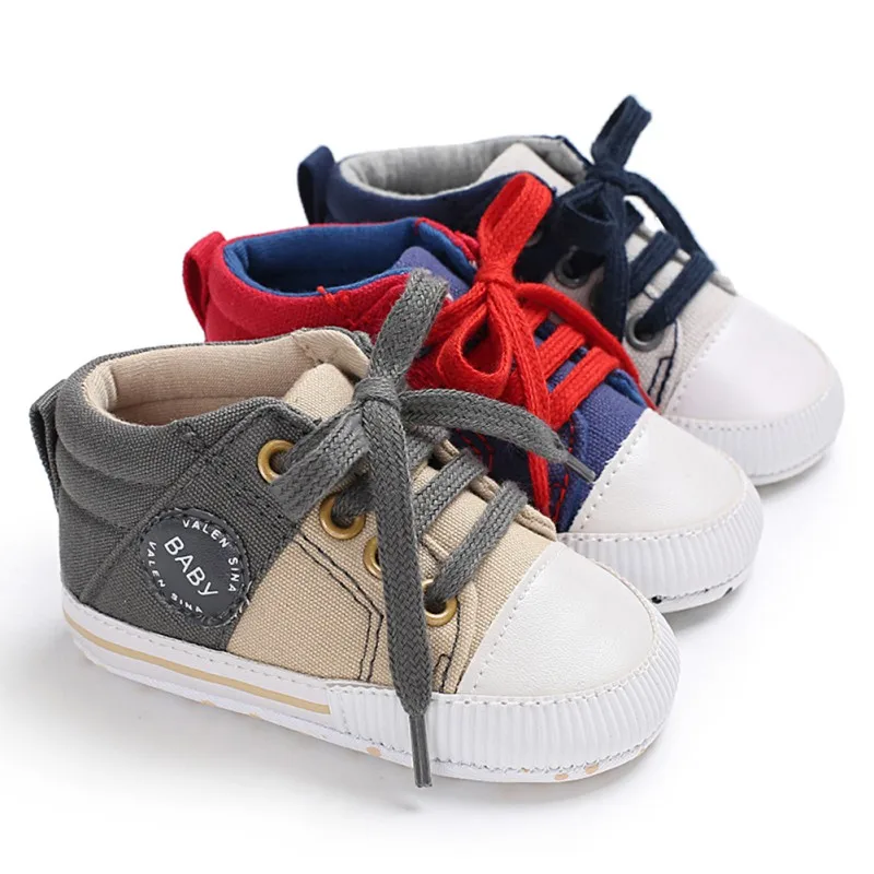 2018 г. Лидер продаж для маленьких мальчиков Первый Walker новорожденных кружева шить обувь детей; модная парусиновая обувь детская одежда
