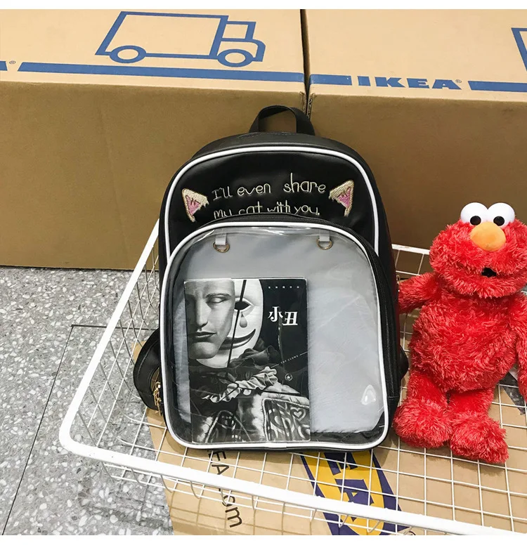 Водонепроницаемый прозрачный ПВХ кошачьими ушками женский рюкзак Harajuku школьные сумки для девочек-подростков ITA сумка ноутбук рюкзак