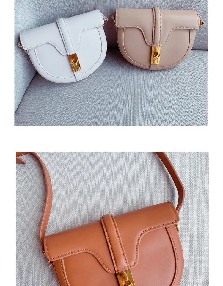 New Saddle bags Top Layer Calfskin Flip Collar Bag Retro Small Trumpet Single Shoulder Oblique Satchel