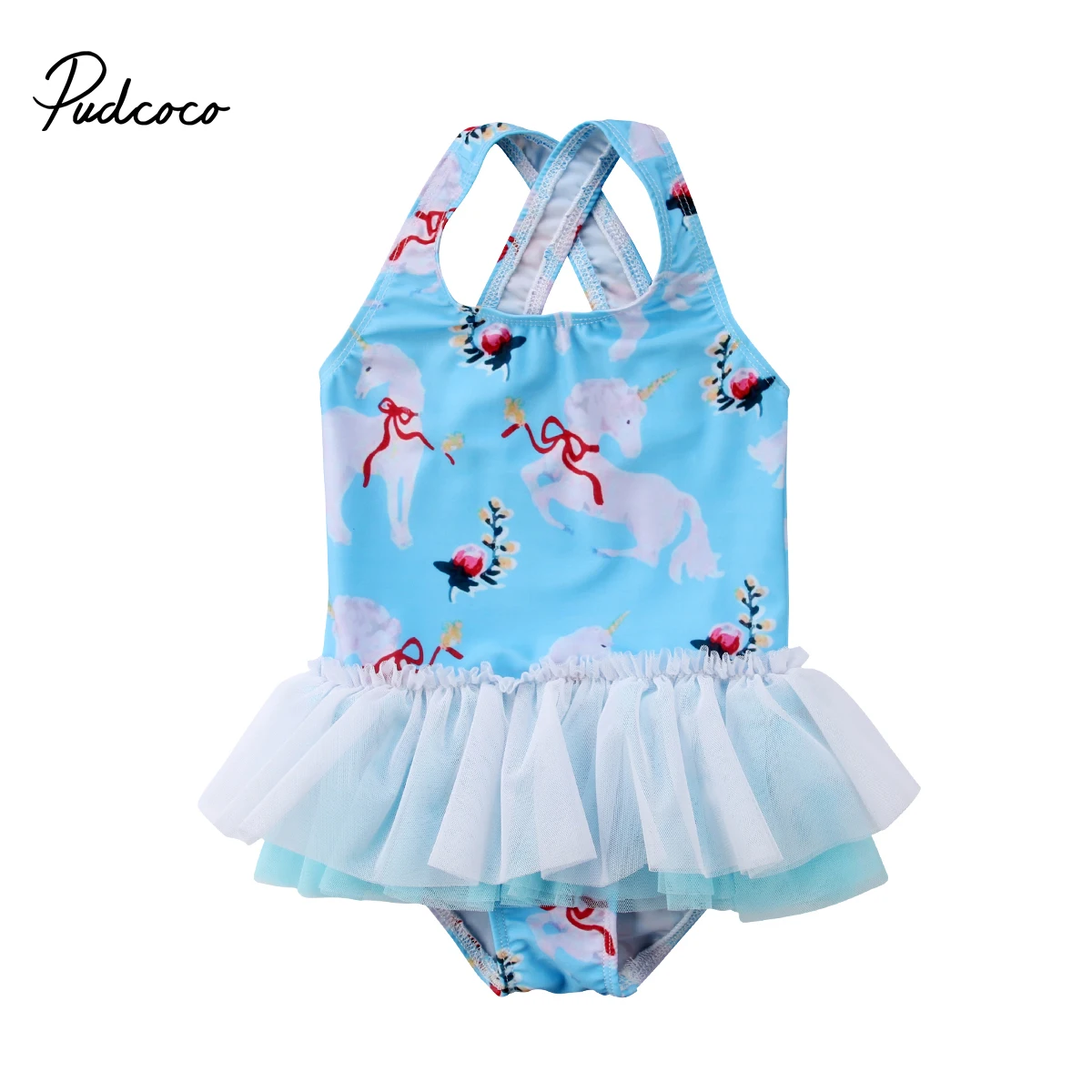 

2018 Brand New Toddler Infant Kid Baby Girl Unicorn Cartoon Tutu Swimwear Swimsuit Bathing Bikini Ruffled Chiffon Beachwear 1-6T