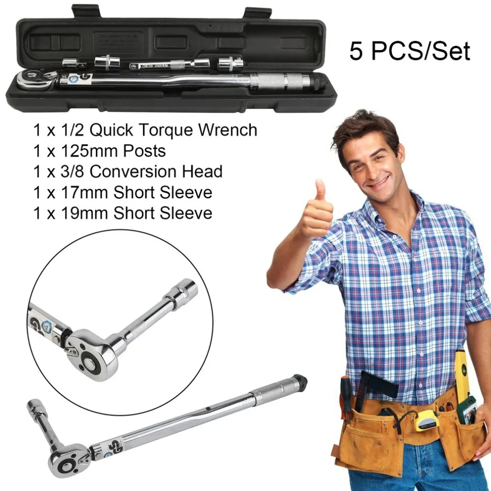 

Adjustable Hand Spanner Torque Wrench With Short Sleeve Conversion Head 125mm Posts 5PCS/SET Multi Hand Tool Set Car Repair Tool