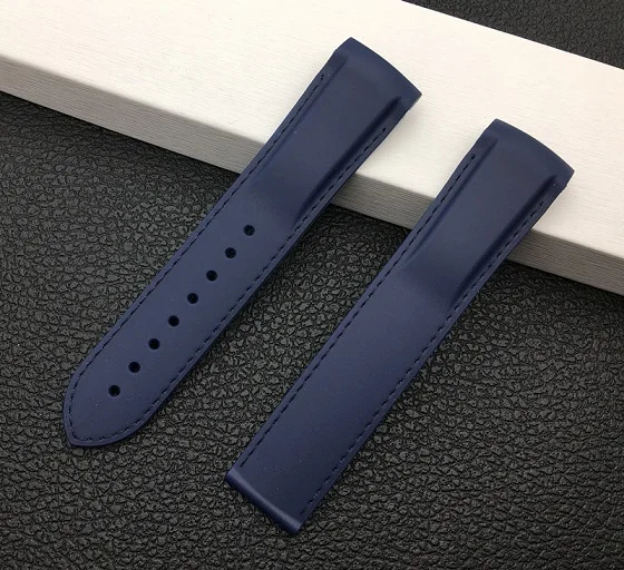 22mm Blue strap 20 мм 22 мм черный синий водонепроницаемый изогнутый конец силиконовой резины ремешок для часов Omega ремешок Seamaster планета 232 океан браслет инструменты - Цвет ремешка: 22mm Blue strap