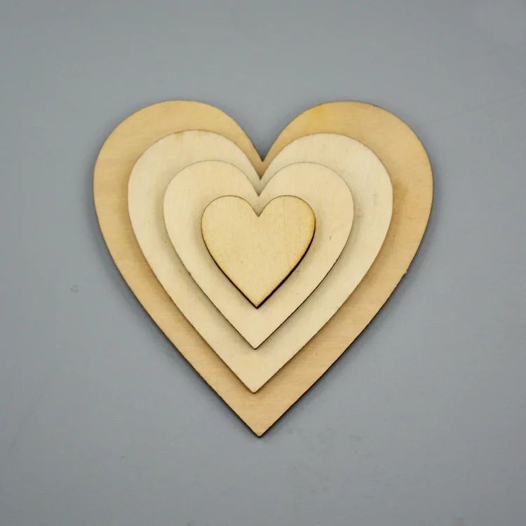500pcs wooden cabochon Wood heart love blank unfinished natural crafts supplies wedding ornaments 2cm-6cm size upon option