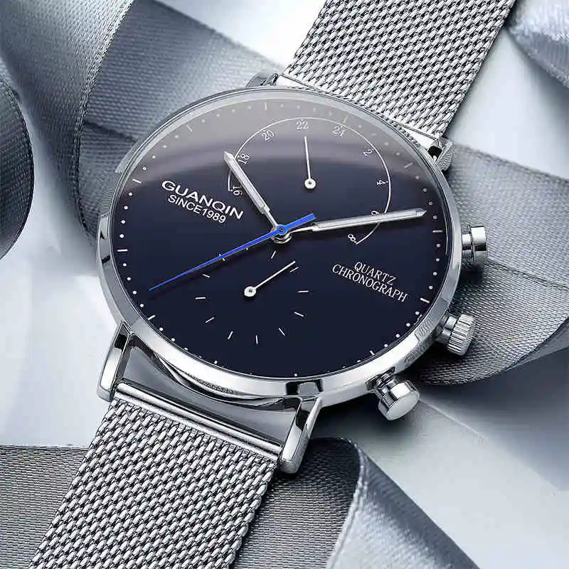 Acheter Relogio masculino GUANQIN 2018 De Luxe De Mode Casual Montres Top Marque Ultra Mince Montre À Quartz Hommes Montres Chronomètre HD Lumineux