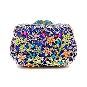 

African women evening party clutches bag bridal wedding diamonds bag rhinestone accessories vintage flower crystal bag purses