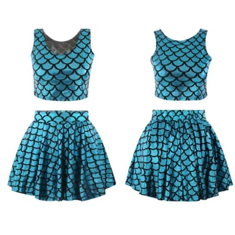 

Mermaid crop top and skirt set New Fashion 2 Piece Crop Top And Skirt Set Scale Print Woman Trendy Clothes Suit