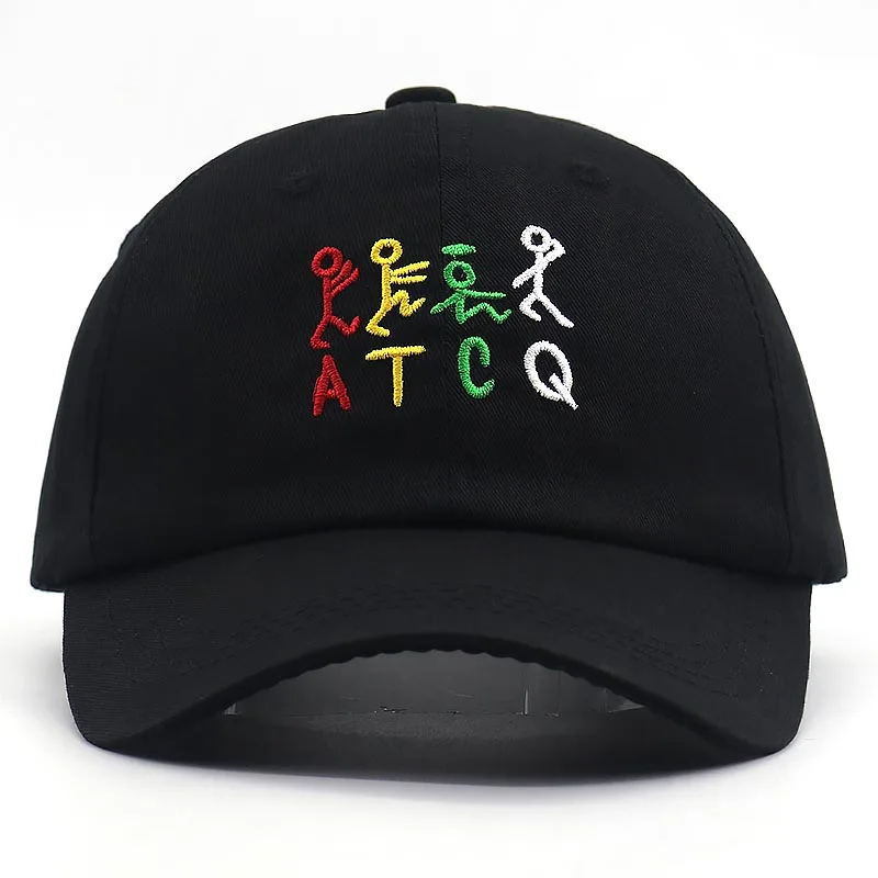 Черный Хлопок Регулируемая ATCQ вышивка бейсболка мода atcq кепки для лета для женщин мужчин хип хоп папа шляпа Панама - Цвет: Черный