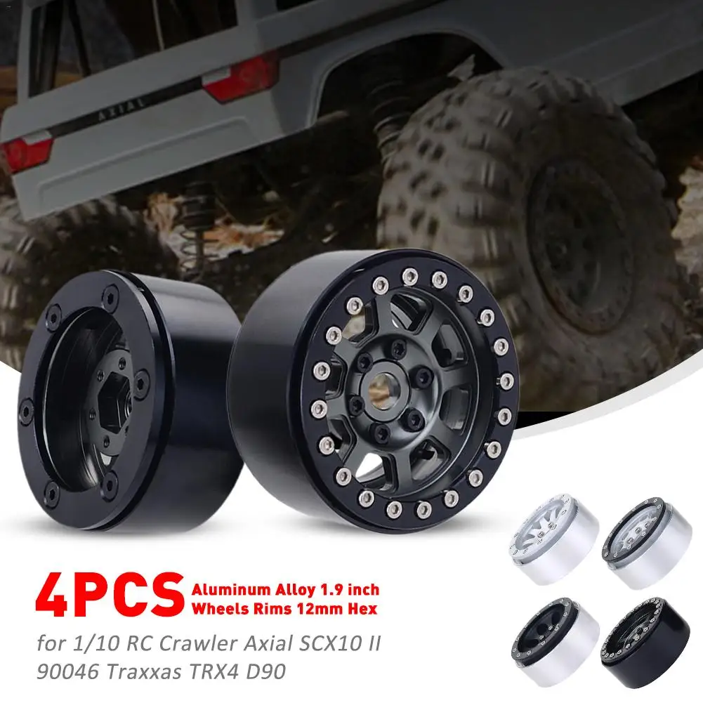 4PCS Aluminum Alloy 1.9 inch Wheels Rims 12mm Hex for 1/10 RC Crawler Axial SCX10 II 90046 Traxxas TRX4 D90