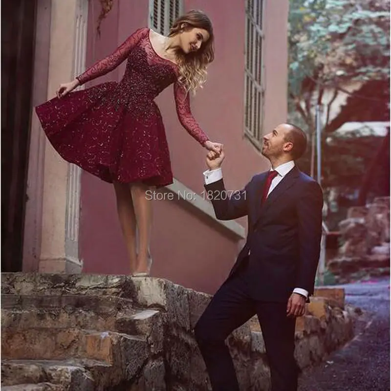 Luxury-Short-Engagement-Party-Dresses-Shiny-Sequins-Beads-Cocktail-Dress-Dark-Plum-Color-Purple-Long-Sleeves