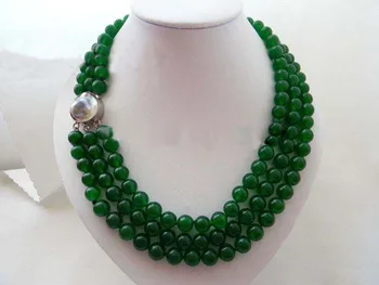 

beautiful HOT sell 3Strands 17" 10mm Green Round Mabe Clasp Necklace free shipping