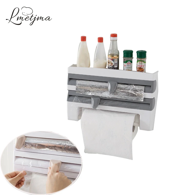 LMETJMA 3 in 1 Wall Mounted Kitchen Cling Film Rack With Cling Film