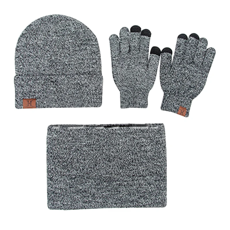 LASPERAL 3 шт. вязаная шапка перчатки шарф набор для мужчин зимняя мода мягкая теплая Повседневная Кепка в стиле унисекс наборы шарфов подарок на открытом воздухе - Цвет: grey