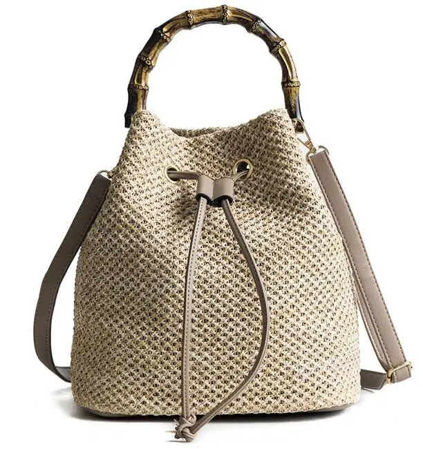 

2019 Summer new straw bag fashion Korean version of the tide bamboo section portable bucket-shaped woven handbags
