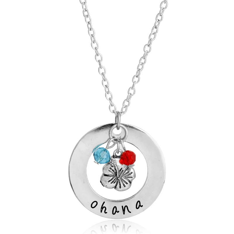463 Мультяшное ожерелье с подвеской с надписью «Ohana» Милая Охана дружба Лило стежок тема цветы кулон ожерелье ювелирные изделия Kawaii подарок для женщин девушек - Окраска металла: 463
