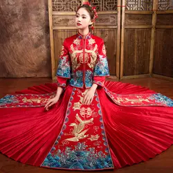 Новое поступление Традиционный китайский свадебное платье долго Cheongsam ручной вышивки Qipao платья Ретро Халат Размеры S-XXL