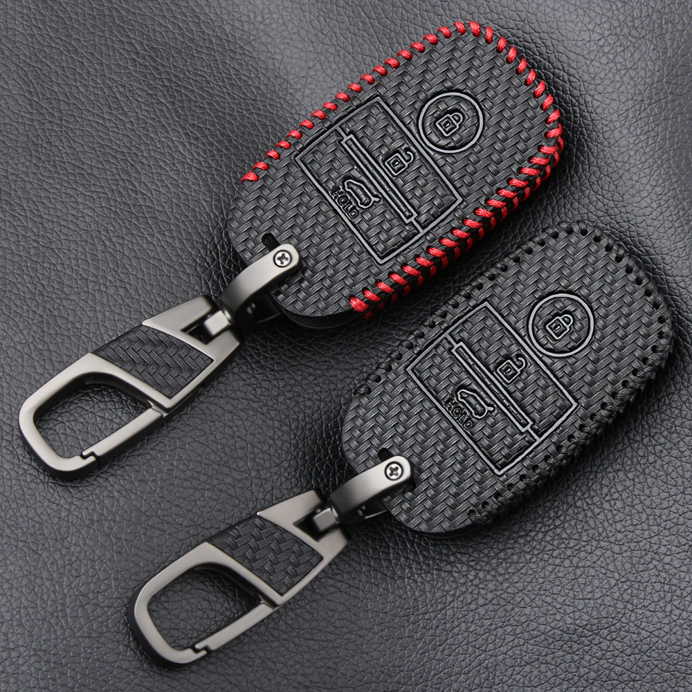 Carbon Fiber Style Leather Car Remote Key Fob Shell Cover Case For Kia Rio Ceed Soul Sportage Sorento Carens Picanto Skin Holder