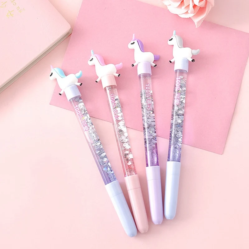 

2019 unicorn Pen Color Liquid Crystal Quicksand Creative Writing Ballpoint Gel Pen Personalized Stationery Student 4 Styles