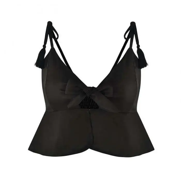 Women Sexy Crop Top Ruffles Camisole Spaghetti Straps Vest Bow Pleated Camis Casual Tank Tops GDD99