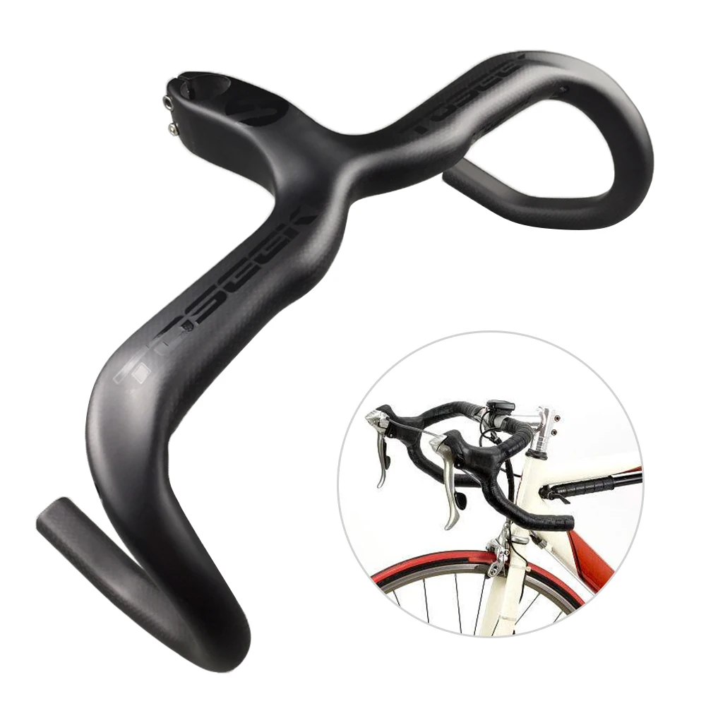 

400/420mm T800 Full Carbon Fiber Bike Handlebar Drop Bar Integrated Road Bicycle Cycling Bent Handlebar with 90mm Stem