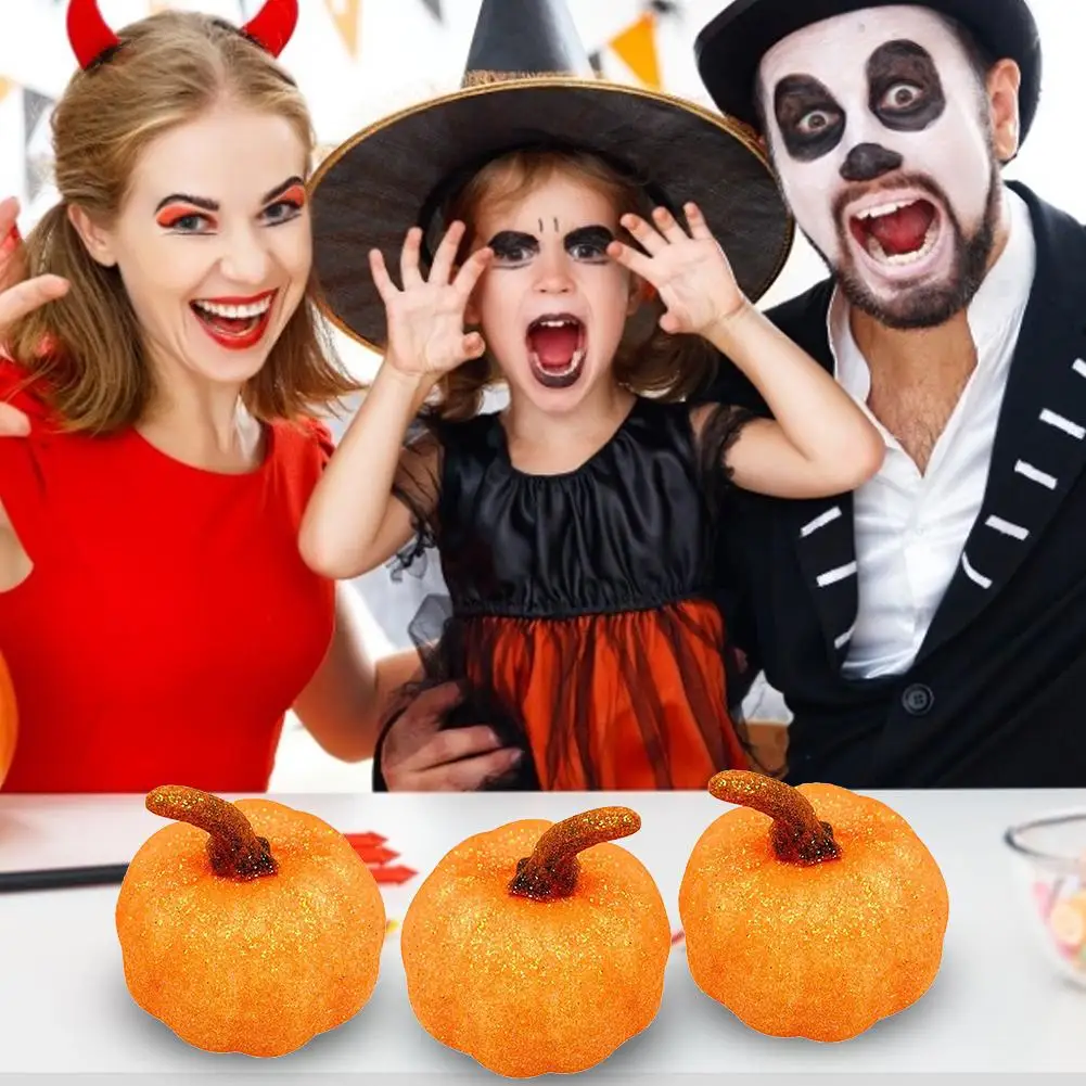 

12PCS Halloween Simulation Pumpkins Glitter Powder Bubble Pumpkin Halloween Home Decoration