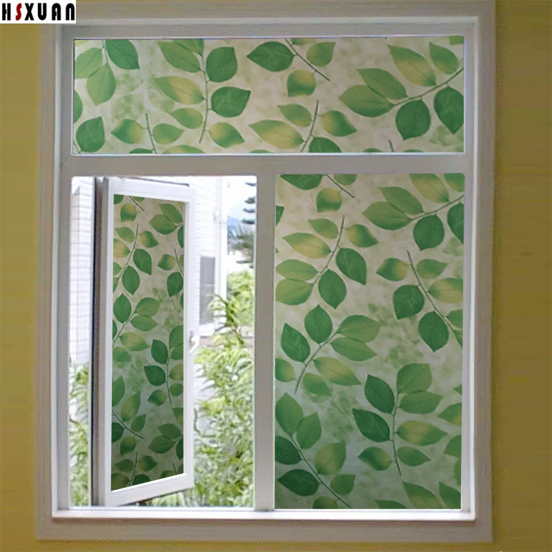 privacy decorative window film paper 45x100cm green leaf pvc self