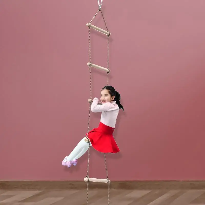 low cost  Wooden Rope Ladder Multi Rungs Children Climbing Toy Safe Sports Rope Swing