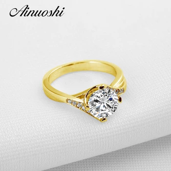 

AINUOSHI 14K Solid Yellow Gold Round Ring Twisted Pave Setting 1.5 Carat SONA Diamond Wedding Engagement Ring for Women Jewelry