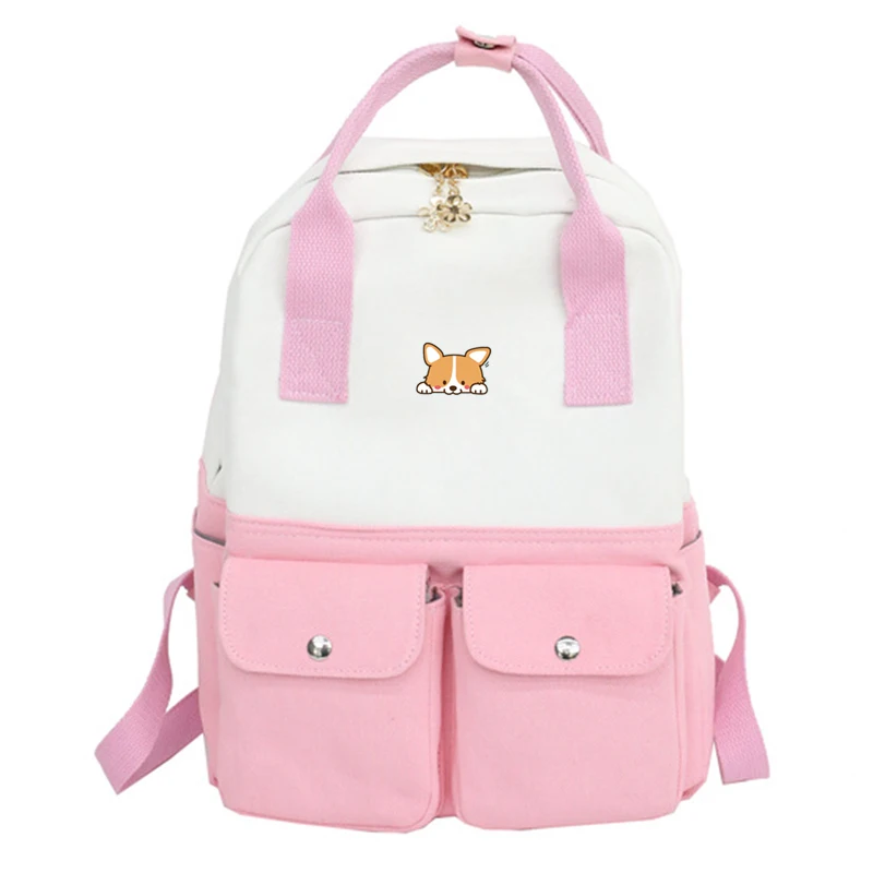 Корги женские милые сумки Шиба ину Kawaii Doge печать холщовые школьные сумки путешествия Back pack Harajuku сумка на плечо, рюкзак для женщин - Цвет: 2