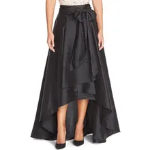 Черная высокая низкая юбка молния Талия с лентами Длина пола Асимметричная юбка на заказ юбки женские