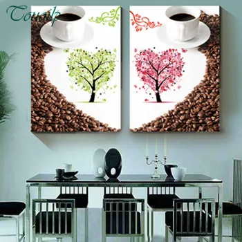 

2 Piece square Diamond Painting Coffee Heart-shaped Cross Stitch Restaurant Coffee Shop Decoration Full Drill Diamond Embroidery