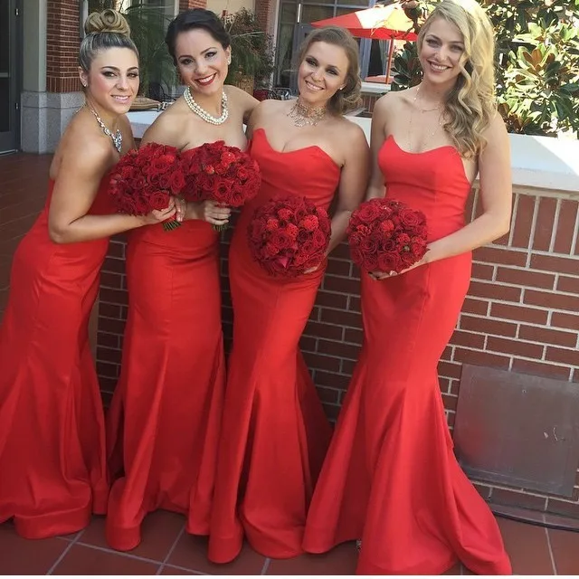 Vestido De Festa 2015 Red Long Cheap font b Bridesmaid b font font b Dresses b