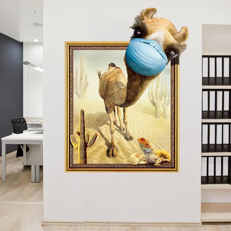 Художественные 3D Животные ПВХ наклейки на стену для гостиной прихожей, украшение дома 3D плакат на стену для детской комнаты, adesivo de parede - Цвет: 7254
