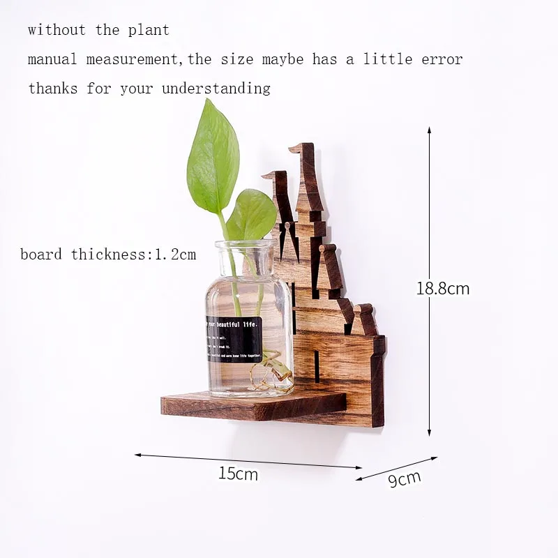 Креативное украшение орнамент деревянная прозрачная ваза для цветов Scindapsus держатель гидропоники вазы бонсай настенная бутылка - Цвет: C
