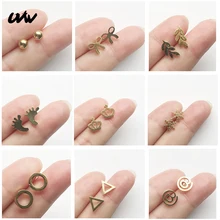 UVW071 2 шт. модные золотые крошечные серьги в форме сердца, треугольник, круглая спираль, серьги для пирсинга из нержавеющей стали, Женские аксессуары, серьги Brincos