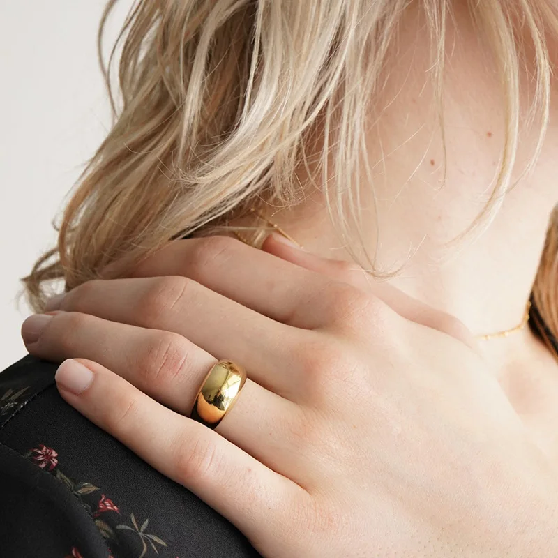 Роскошное дизайнерское стальное Золотое круглое большое Изогнутое Кольцо шикарное минималистичное широкое гладкое дуговое плетеное кольцо для женщин дамское обручальное ювелирное изделие
