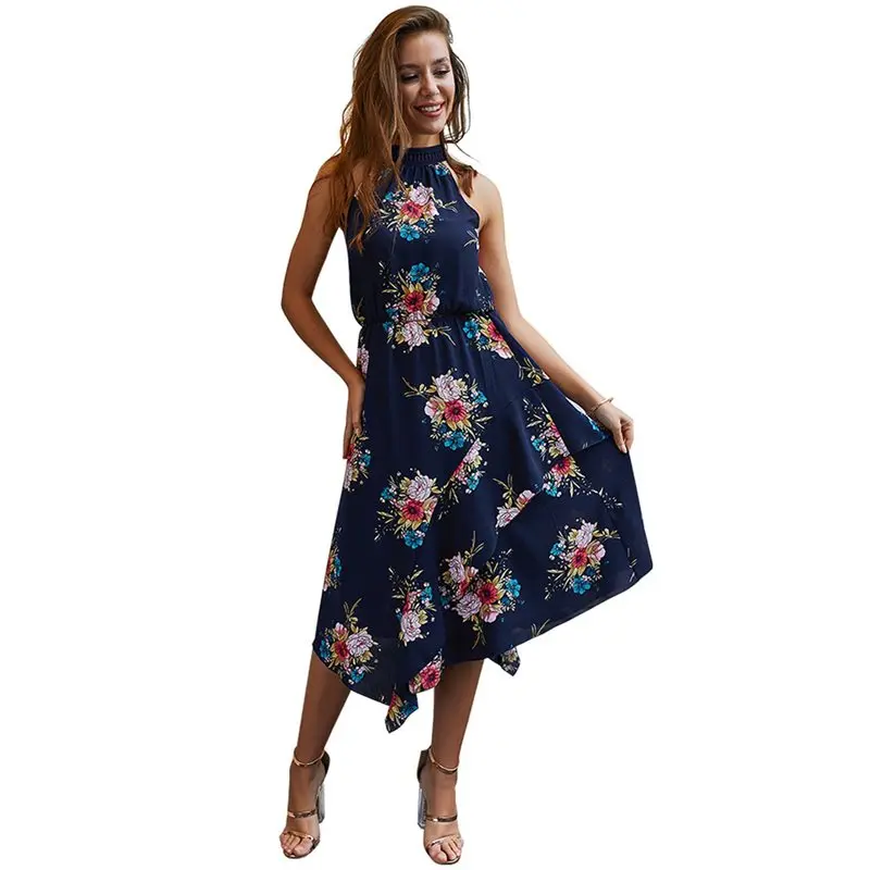 

Elegant Party Sexy Sweet Simple Beach Women Dresses Casual OL Ladies High Street Turtleneck Floral Pleated Print Boho Dress