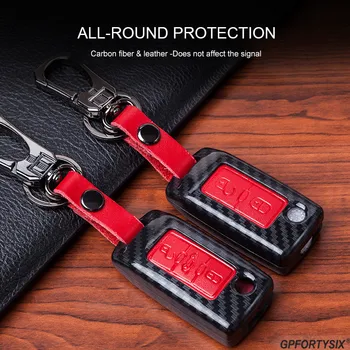 

Carbon Fiber 2 buttons Leather Car Key Case Holder For PEUGEOT 207 307 308 407 408 For Citroen C3 C4 C4L C5 C6 Protector Cover