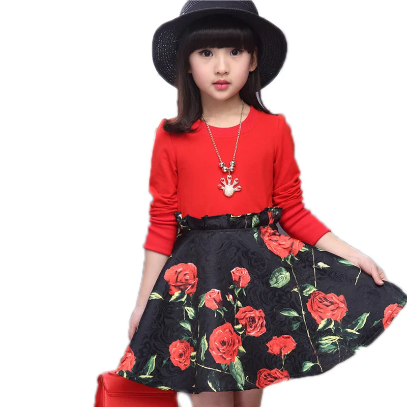 Новое платье для девочек Цветочное платье принцессы рябить лоскутное детское праздничное платье Длинные рукава осеннее платье для девочек Детские платье для ребенка детская одежда