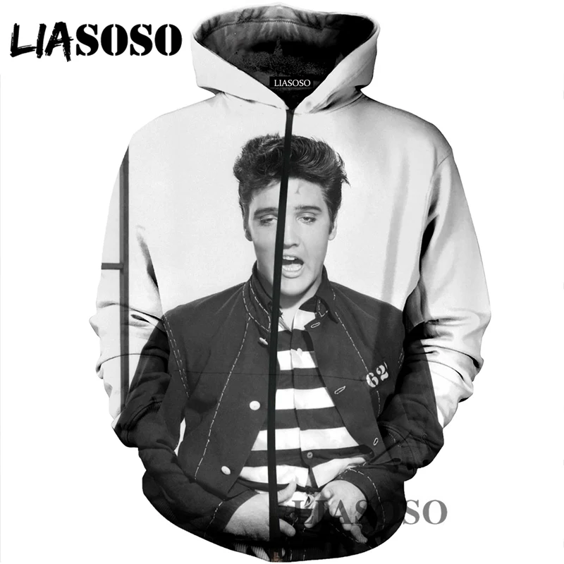 LIASOSO 3D принт для женщин и мужчин Elvis Presley King of Rock толстовки с капюшоном