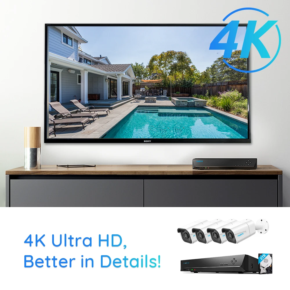 Reolink RLK8 800B4 4K система безопасности камеры 8ch PoE видео рекордер 4 шт 8MP камера s 24/7